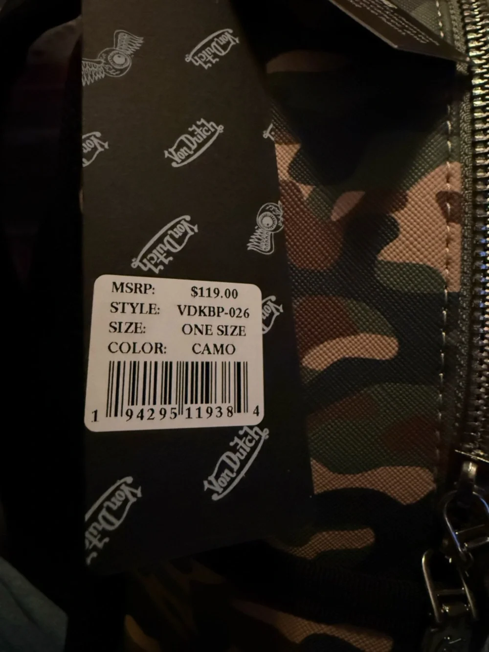 Von Dutch - Small Sized Green Camo Backpack